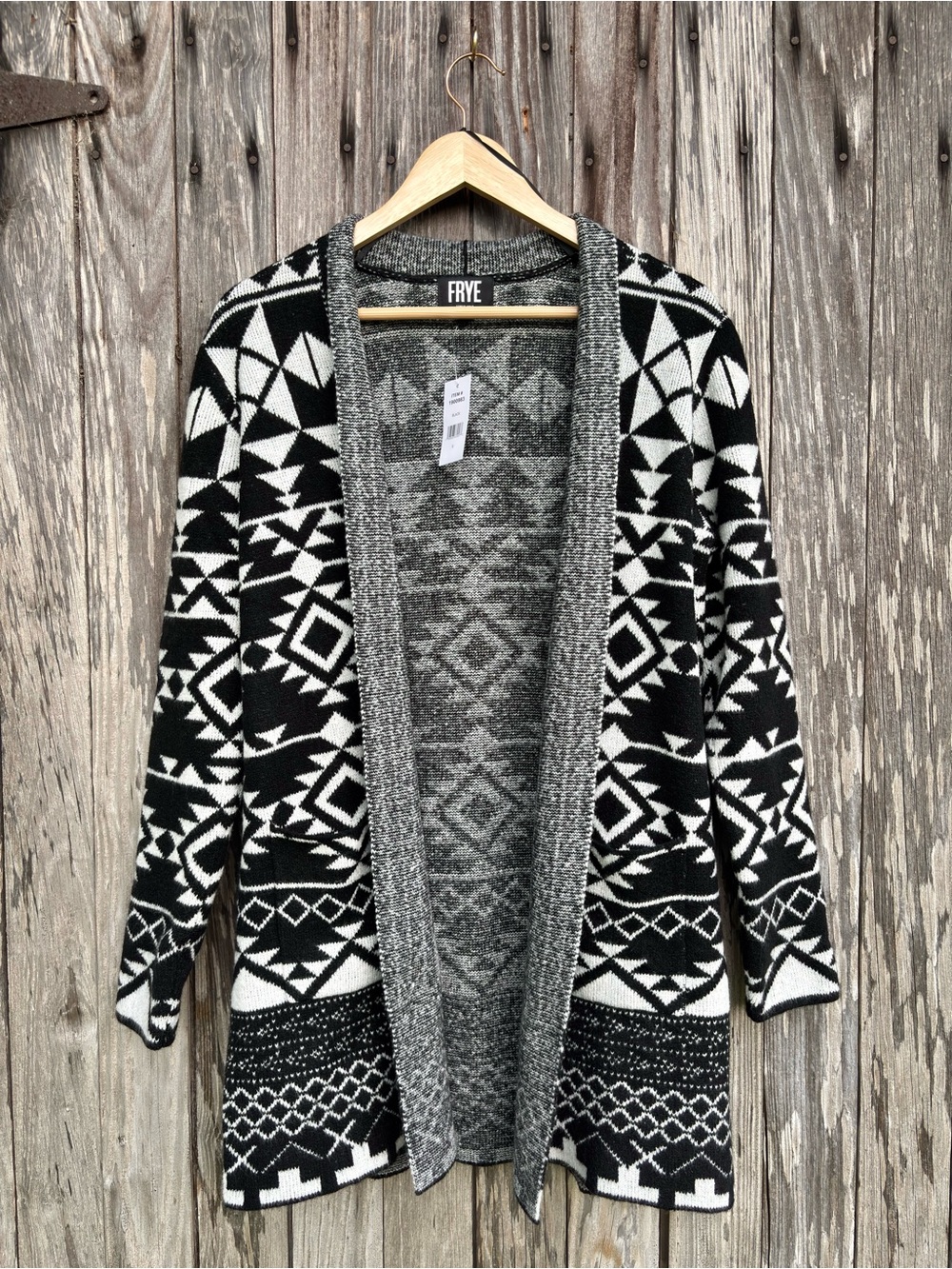 FRYE Black & White Geometric Open Cardigan